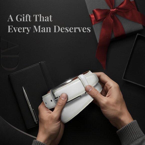 Genuine White Leather Dress Belt for Men Tan Mens Belt for Suits Jeans Uniform - Picture 4 of 7